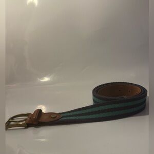 Brooks Brothers Men’s Leather Tab Navy Blue Green Stripe Belt